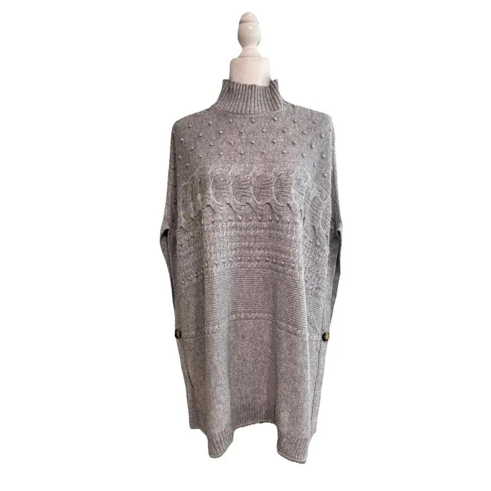 Talbots Sweater Poncho Womens S Gray Knit Mock Neck - Picture 1 of 7